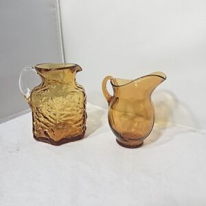 Lot of 2 Vintage Glass Amber Color Small Pitcher Creamer Pilgrim Rock Crystal